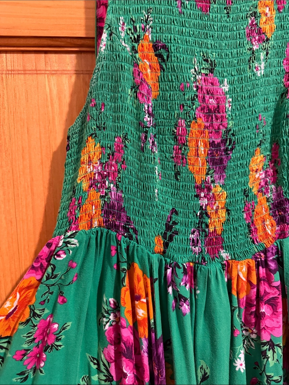 torrid Green Floral Midi Dress with Purple and Yellow Flowers - Picture 3 of 4